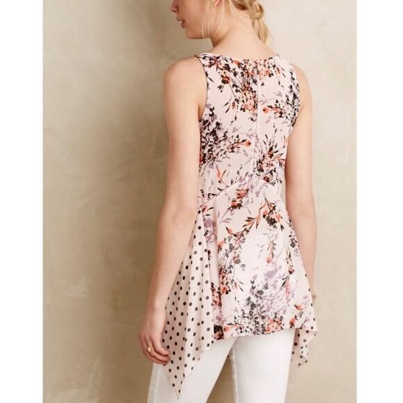 Vanessa Virginia x Anthropologie Pink Floral‎ Chiffon Tank Size Medium - Picture 5 of 8